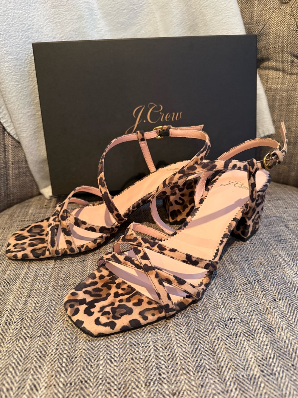 J. Crew Leopard Print Strappy Block Heel Sandals - size 7.5